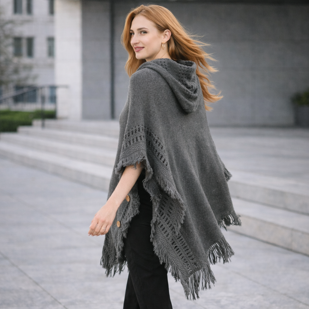 Poncho tendance femme maille et franges