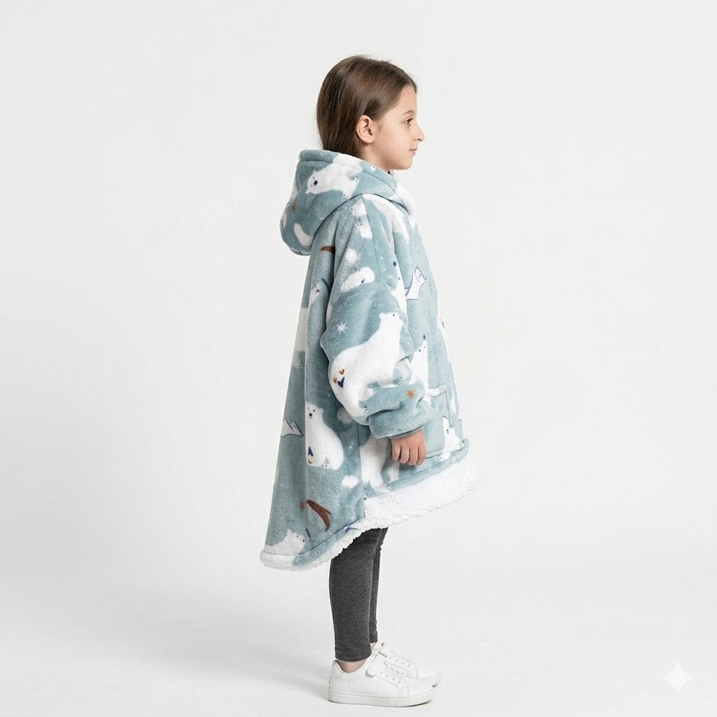 Poncho polaire enfant motif ours