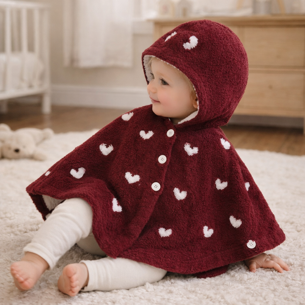 Poncho chaud bébé motif coeur