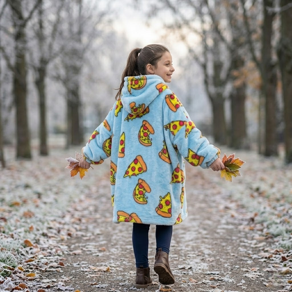 Poncho polaire enfant motif pizza