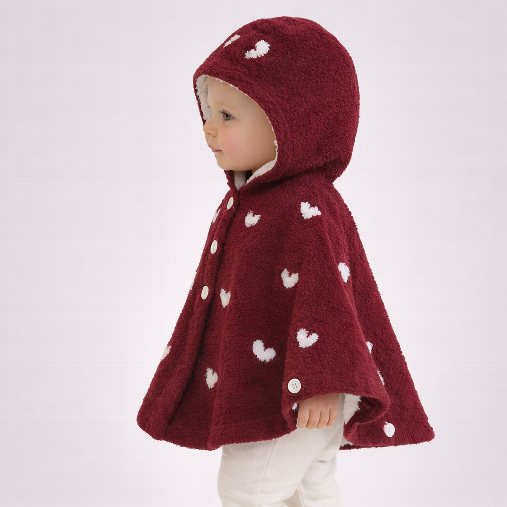 Poncho chaud bébé motif coeur