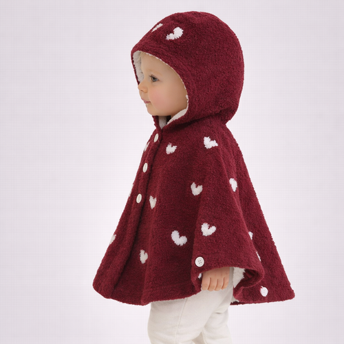 Poncho chaud bébé motif coeur