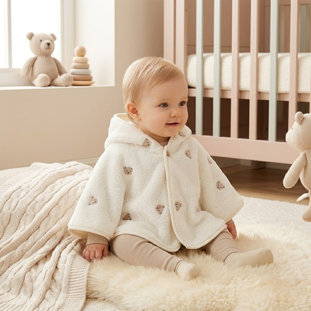 Poncho chaud bébé motif ourson