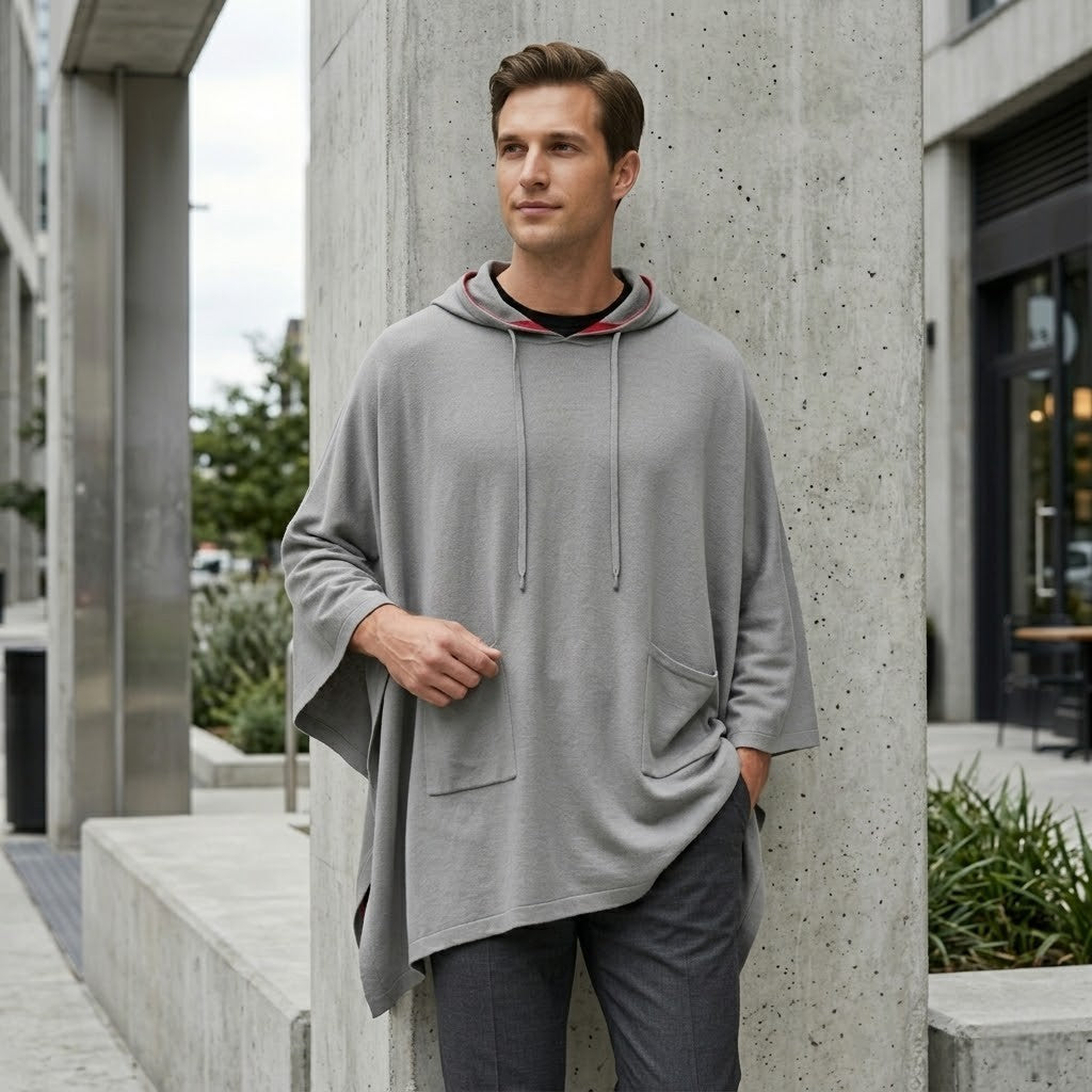 Poncho tendance homme gris