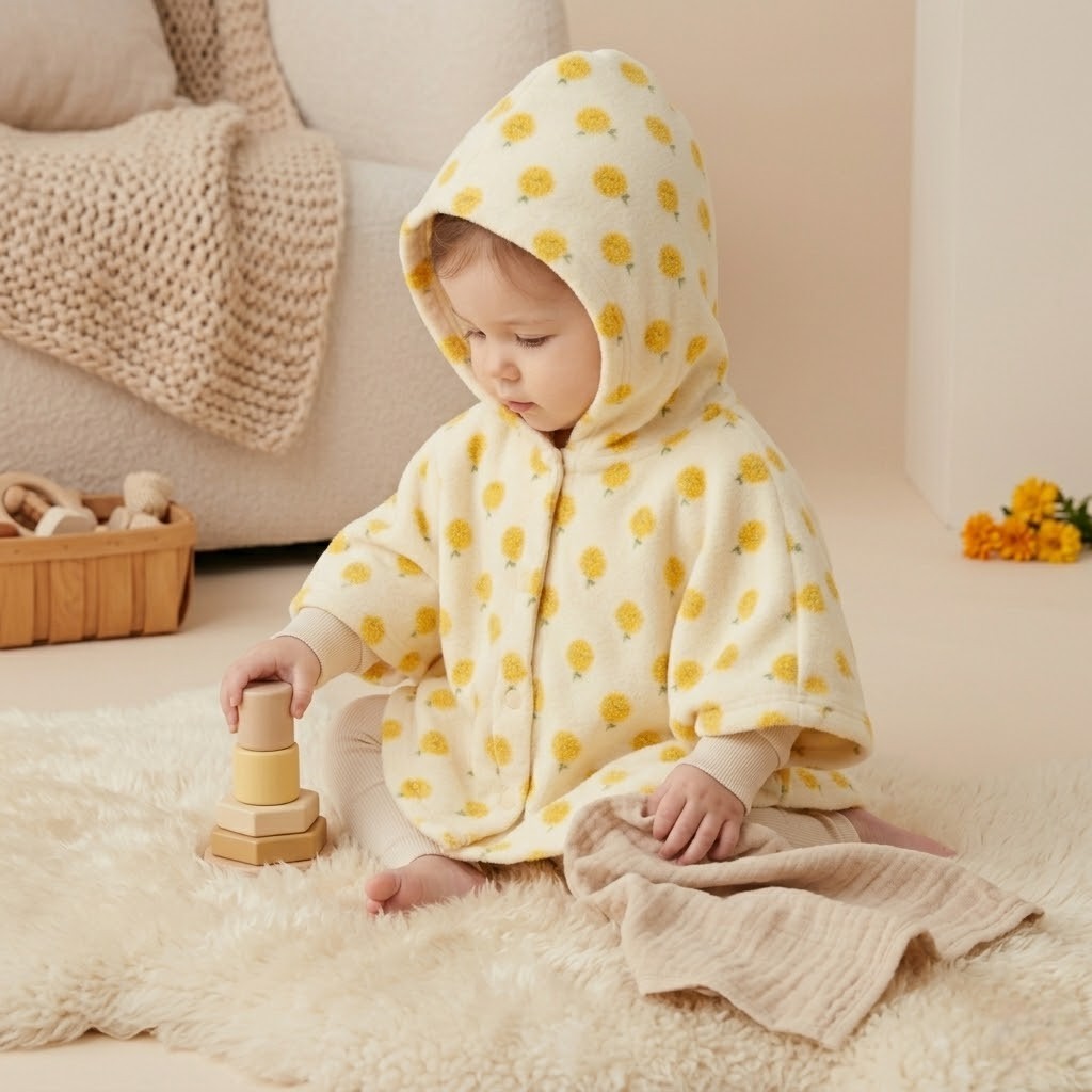 Poncho chaud bébé motif jaune