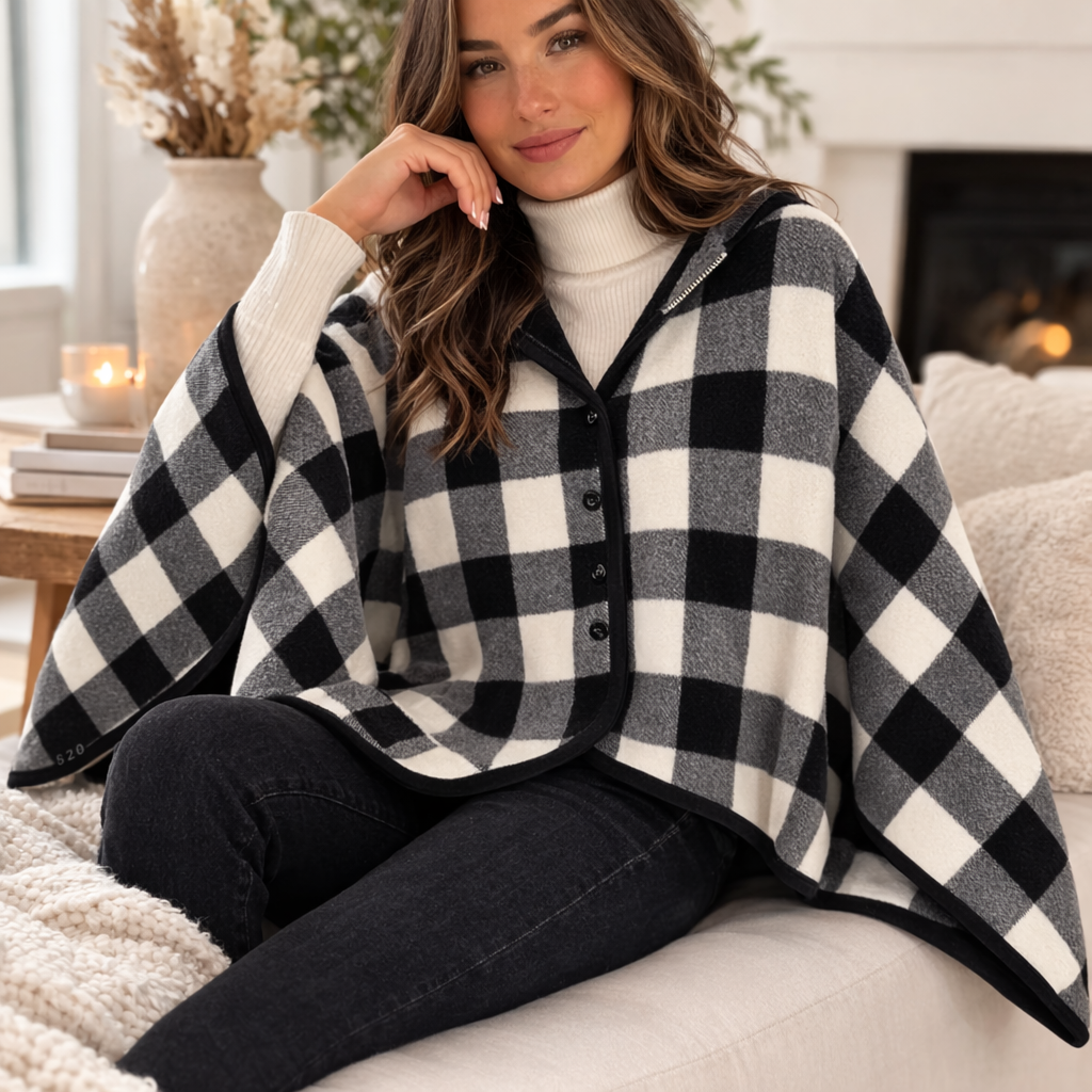 Poncho polaire femme noir et blanc