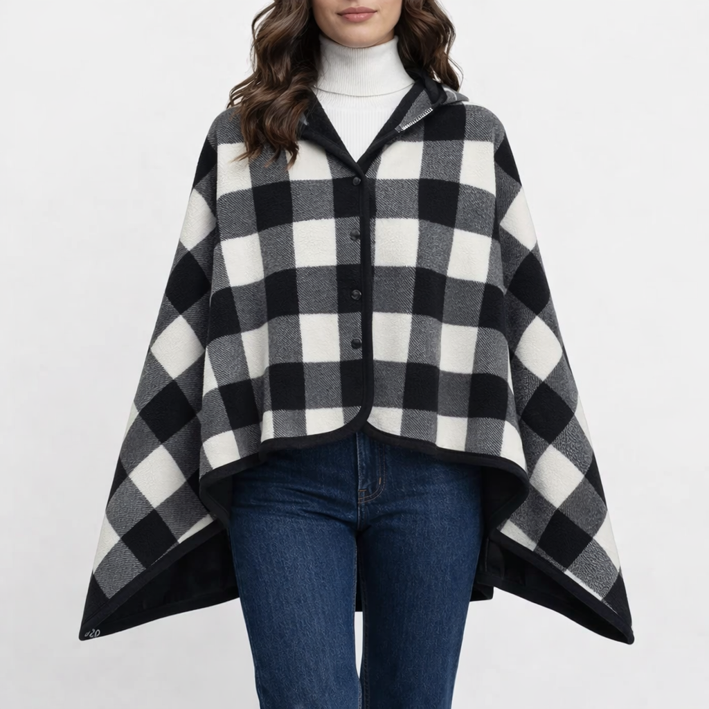 Poncho polaire femme noir et blanc