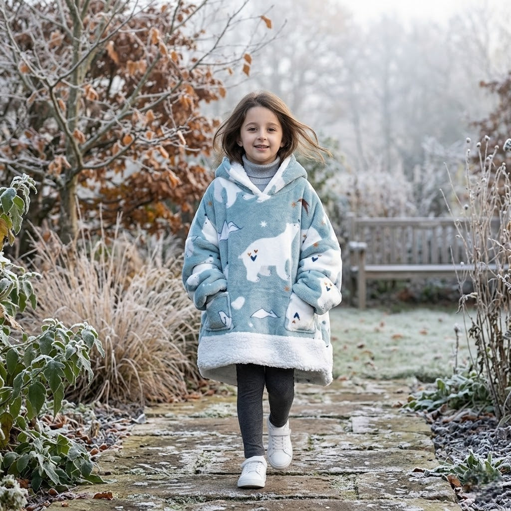 Poncho polaire enfant motif ours