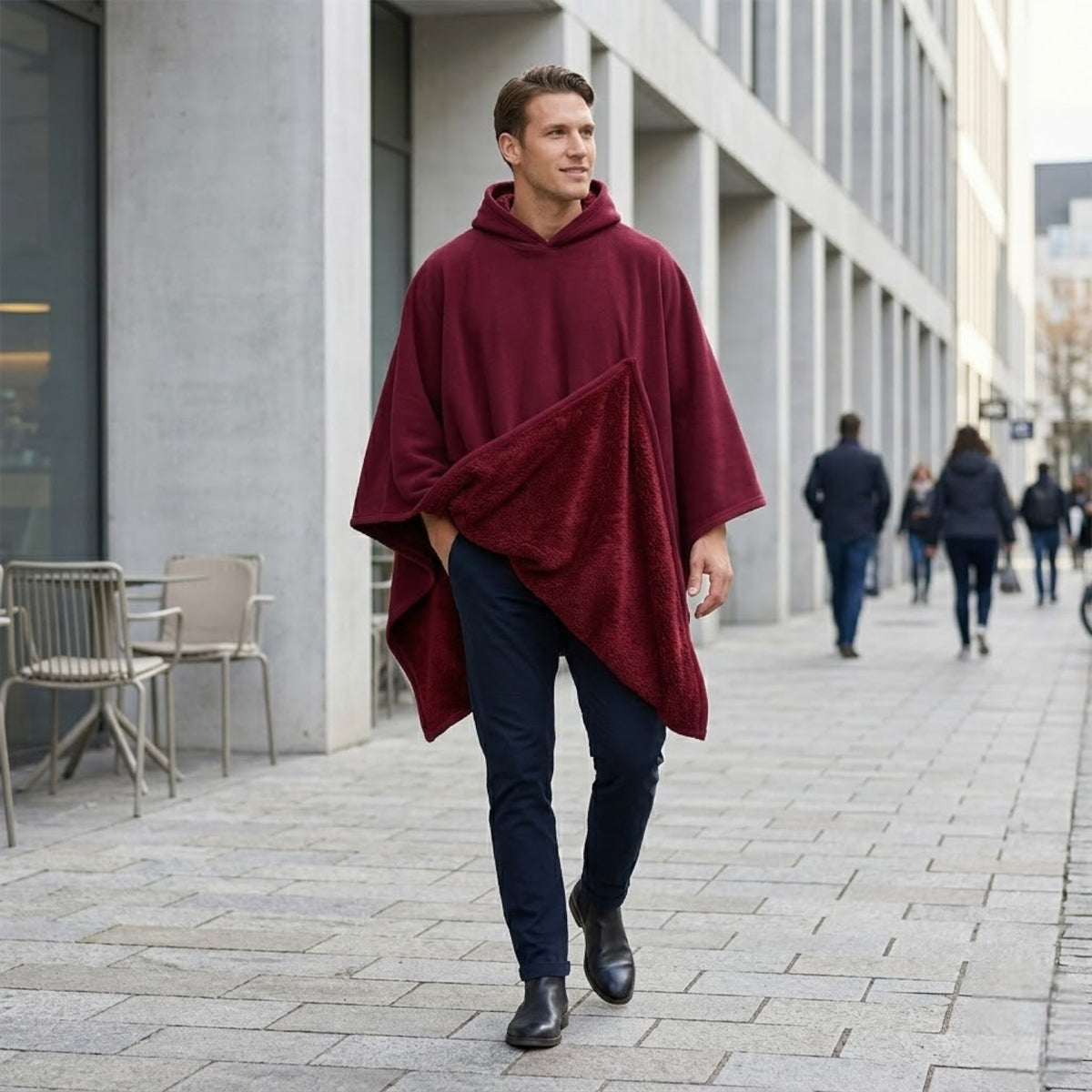 Poncho chaud homme avec capuche