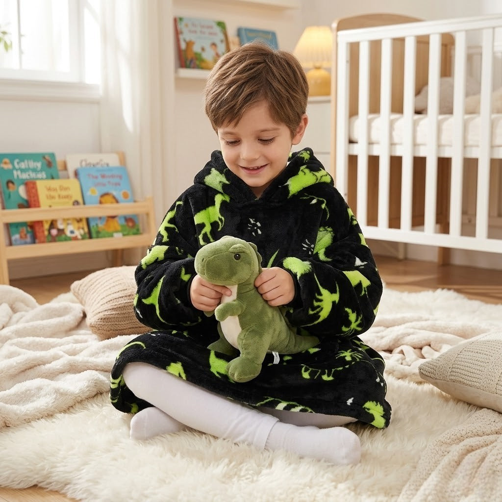 Poncho polaire enfant motif dinosaure
