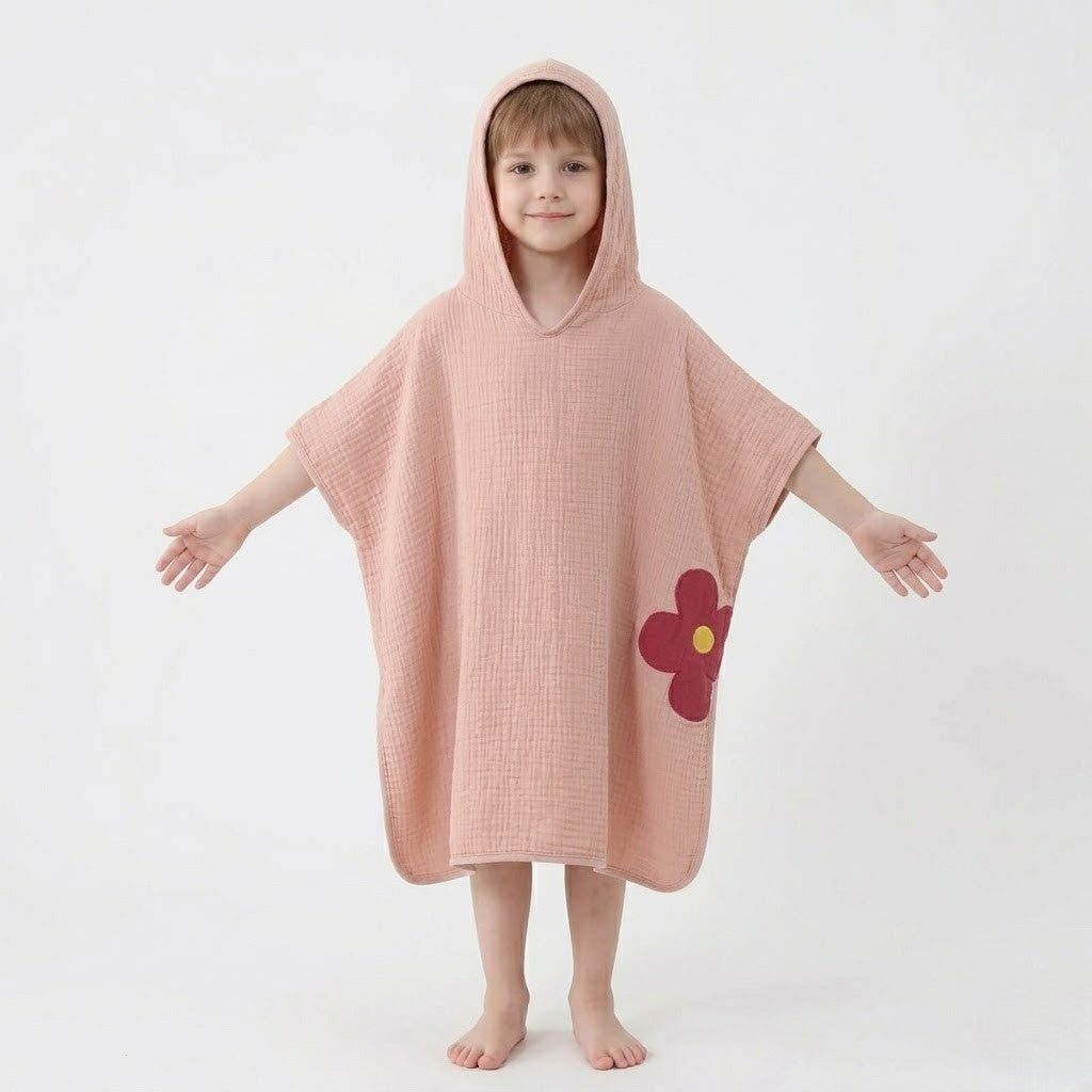 Poncho de bain enfant motif fleur