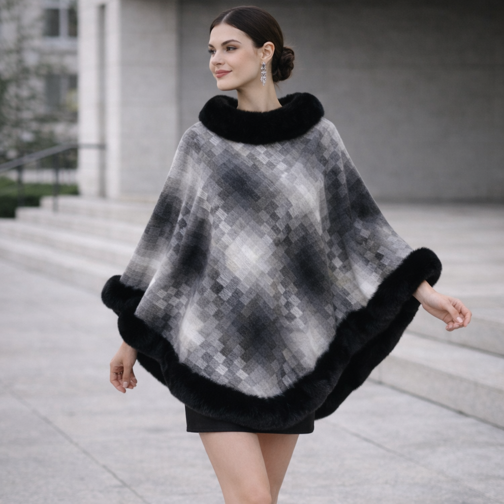 Poncho en laine femme fourrure