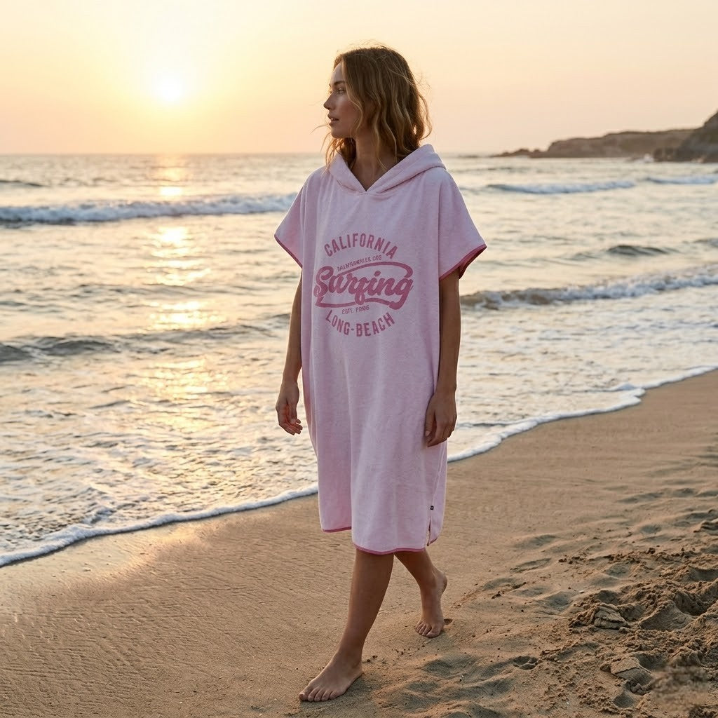 Poncho plage femme rose