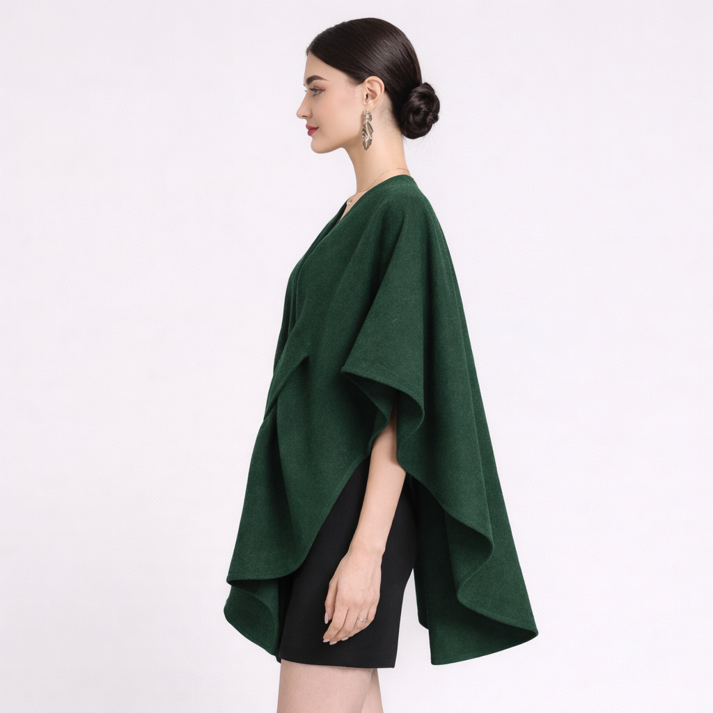 Poncho en laine femme ceinturé chic