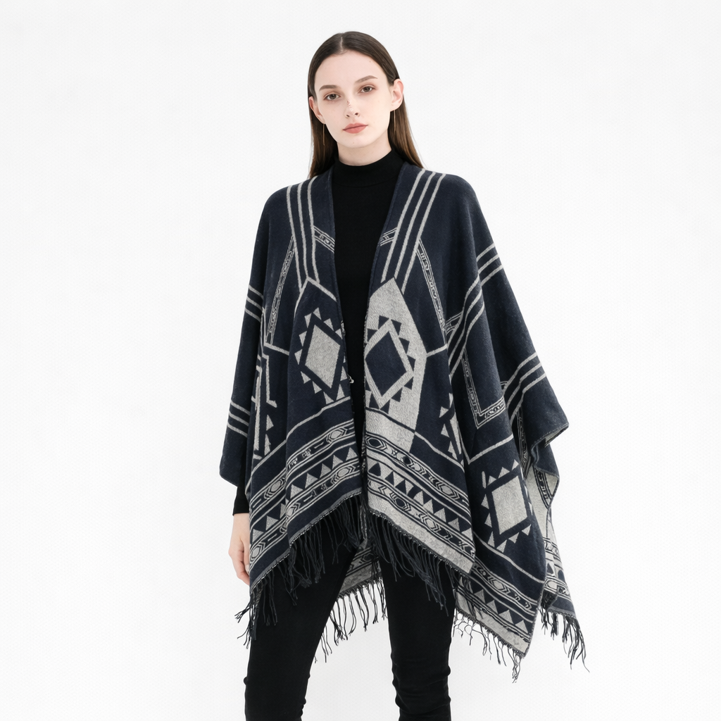 Poncho en laine femme avec motifs