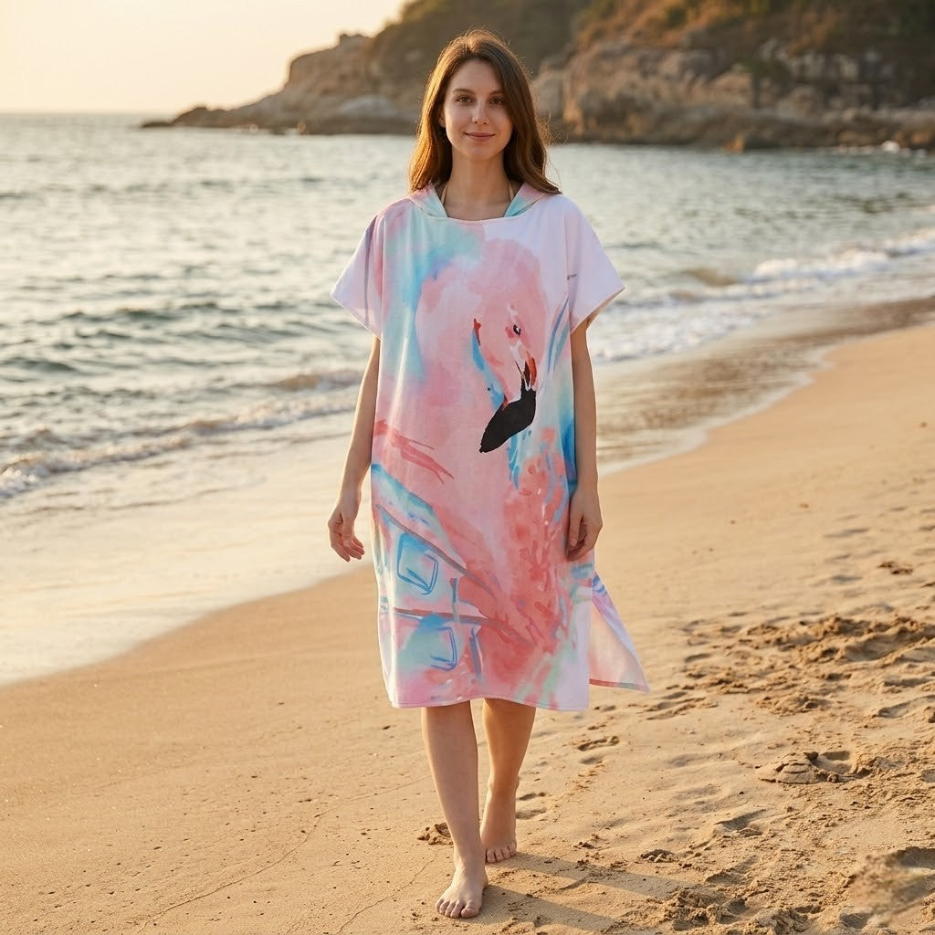 Poncho de bain femme flamant rose