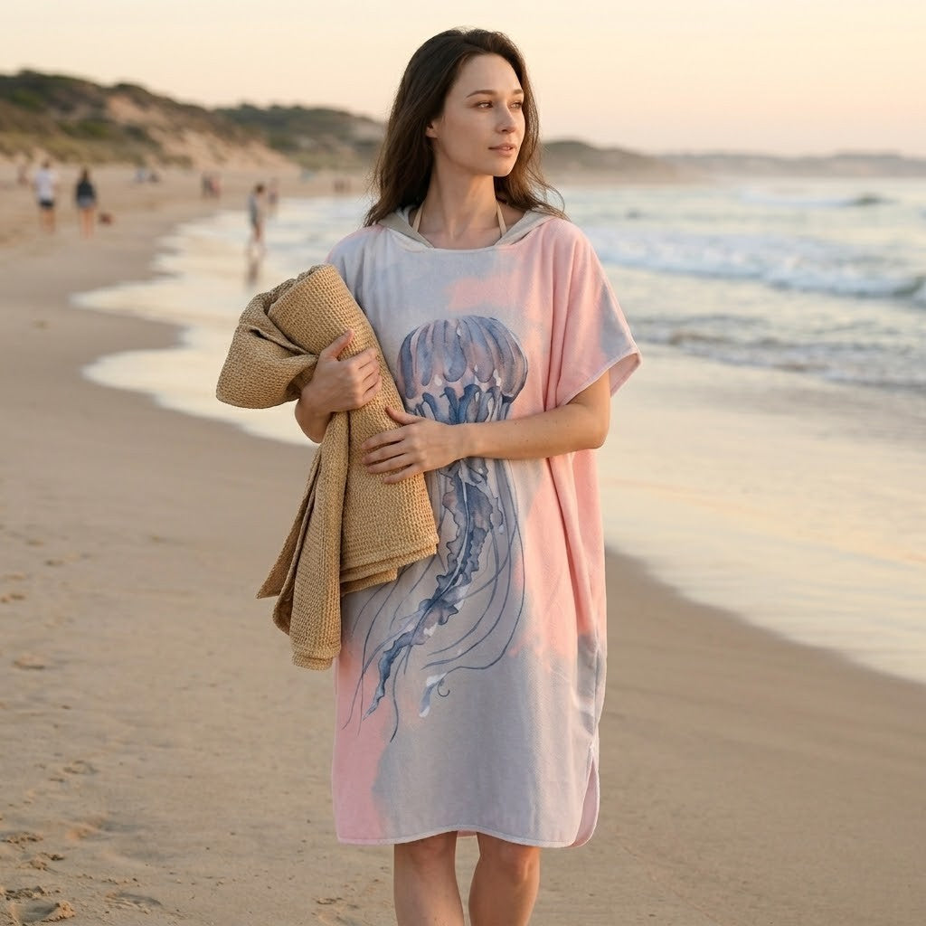 Poncho de plage femme motif méduse