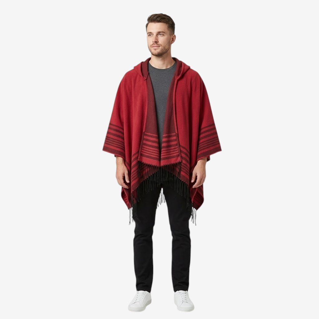 Poncho chaud homme rouge