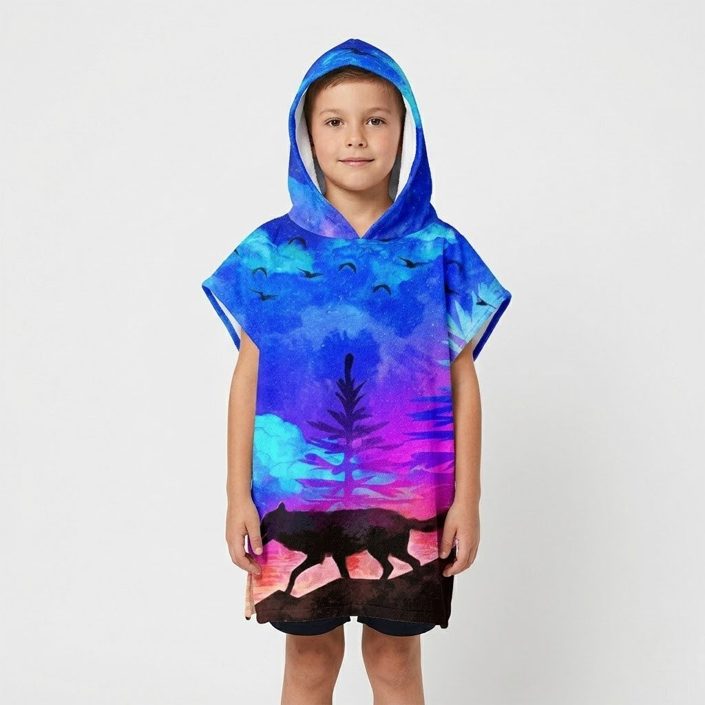 Poncho de surf enfant motif loup