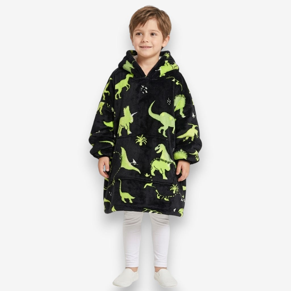 Poncho polaire enfant motif dinosaure