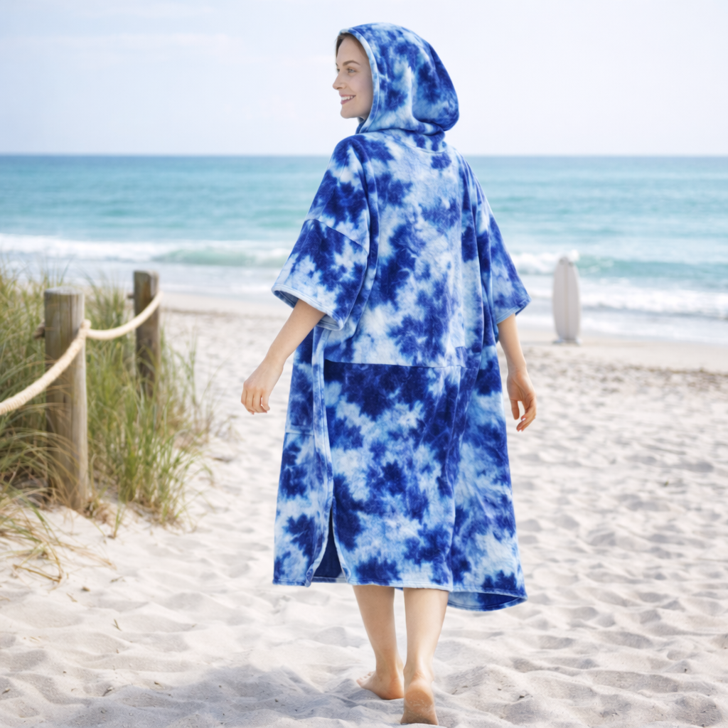 Poncho de surf femme bleu