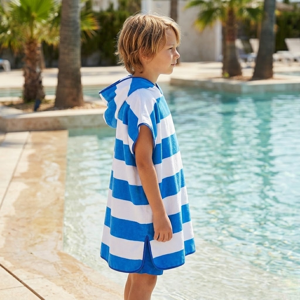 Poncho de bain enfant à rayures