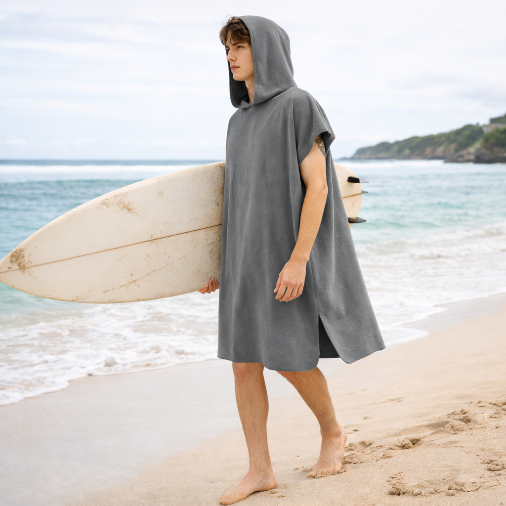 Poncho surf homme gris à capuche