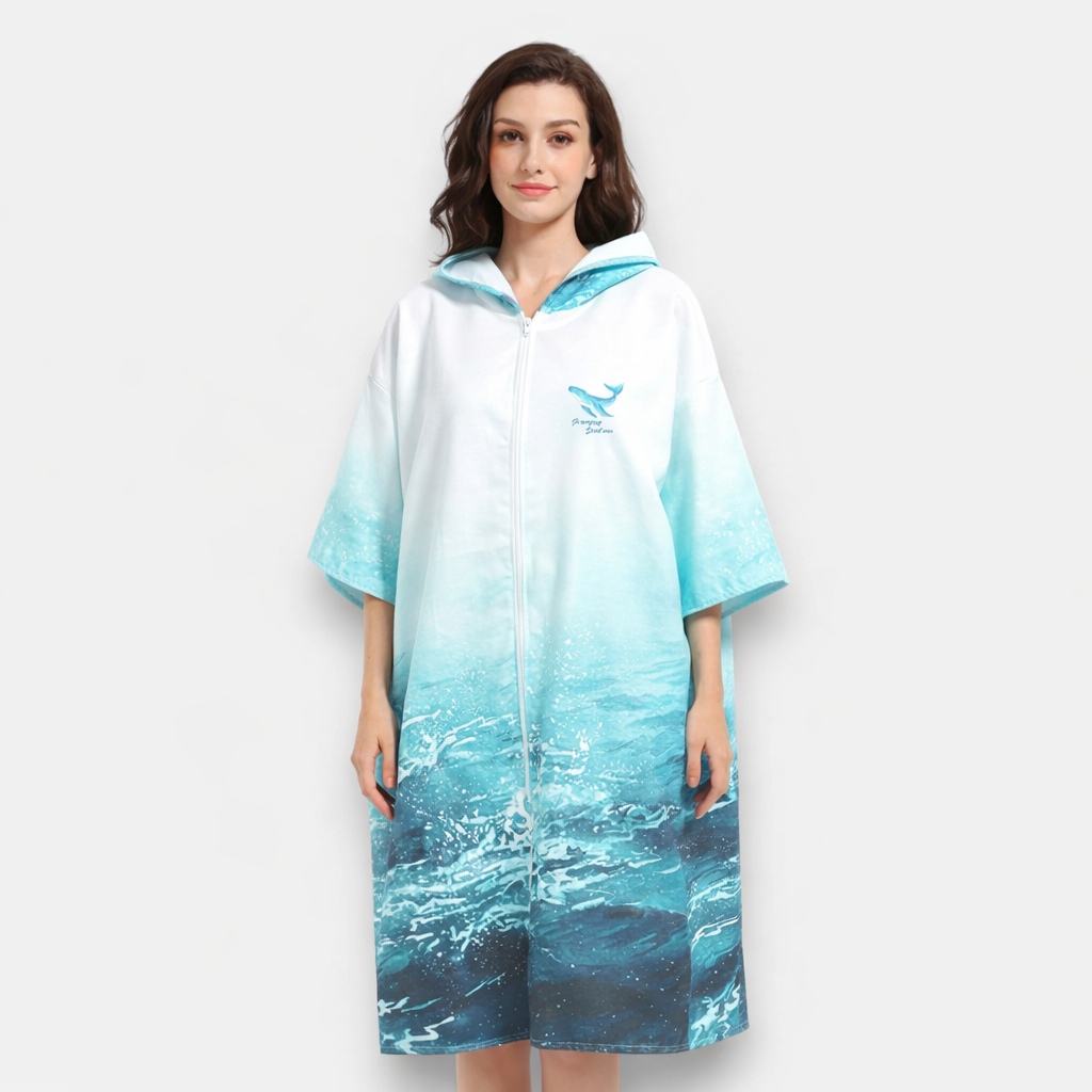 Poncho de bain femme design océan