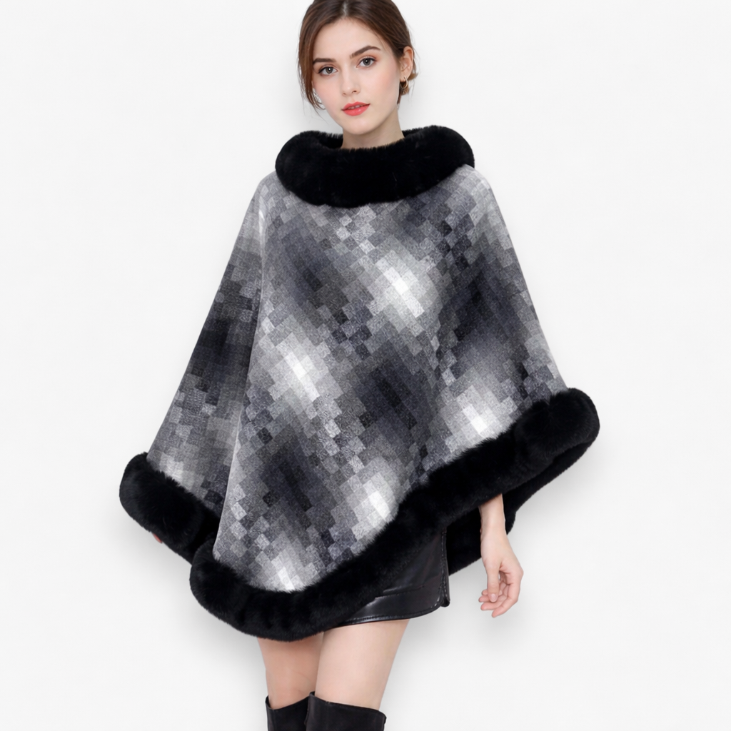 Poncho en laine femme fourrure