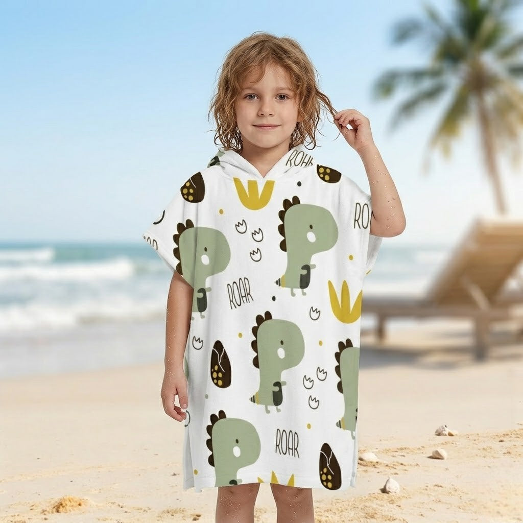 Poncho plage enfant dinosaure