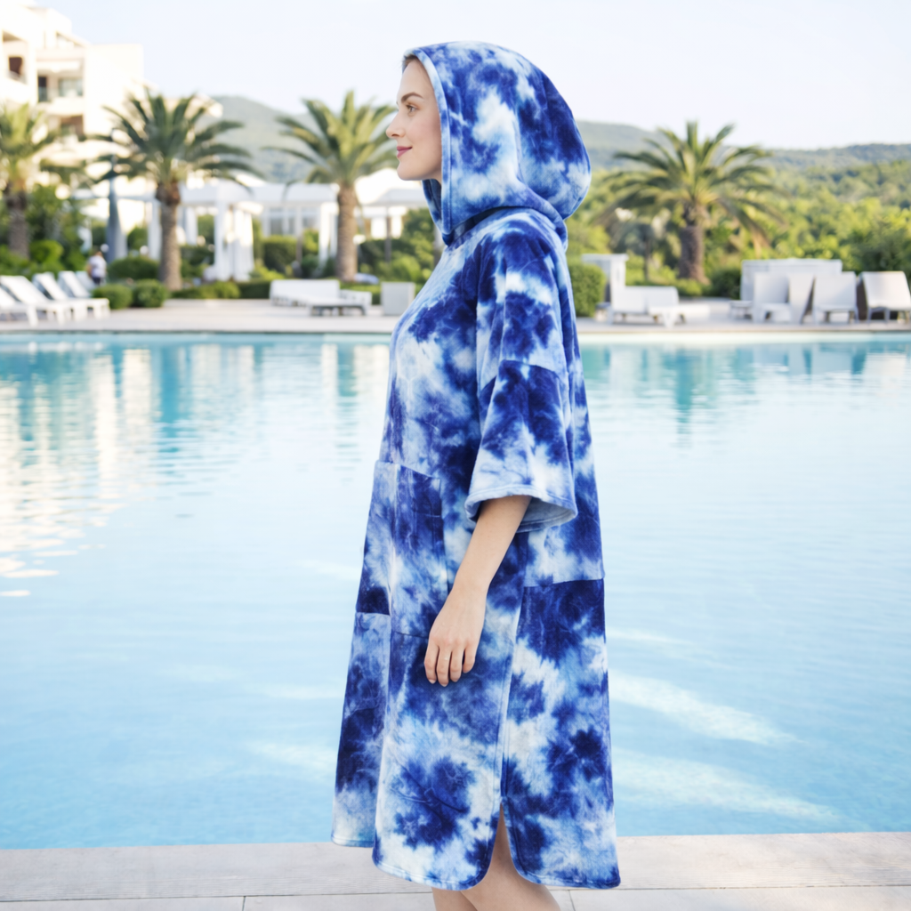 Poncho de surf femme design bleu