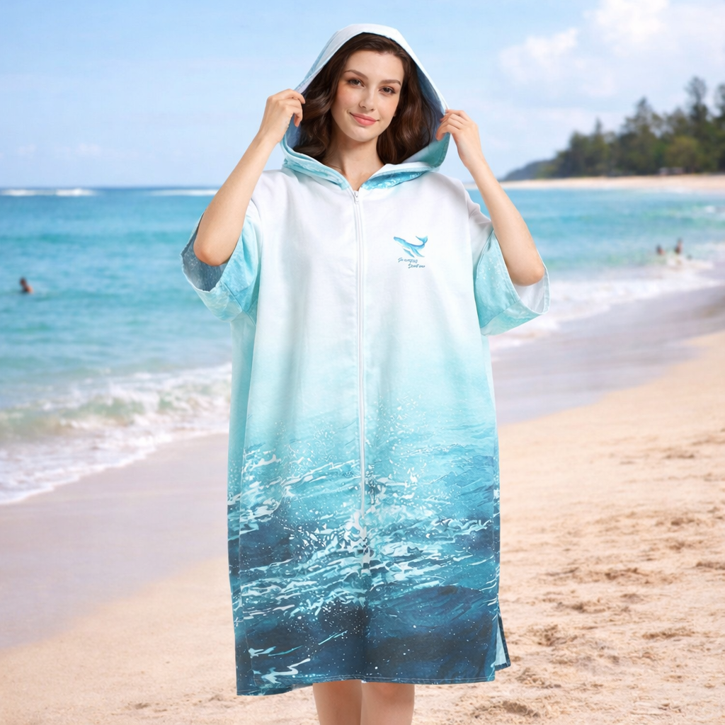 Poncho de bain femme design océan