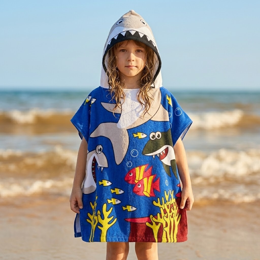 Poncho de bain enfant motif requin