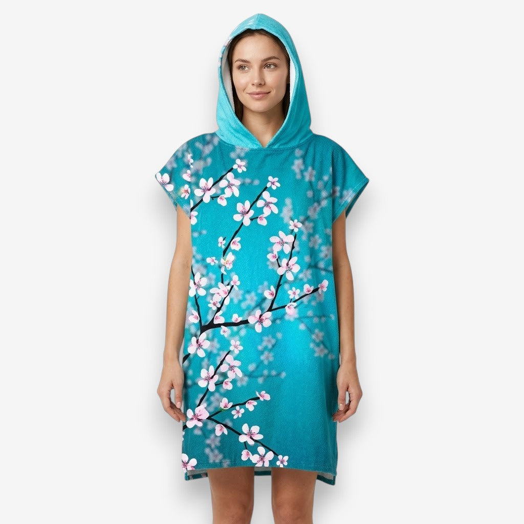 Poncho plage femme fleurs