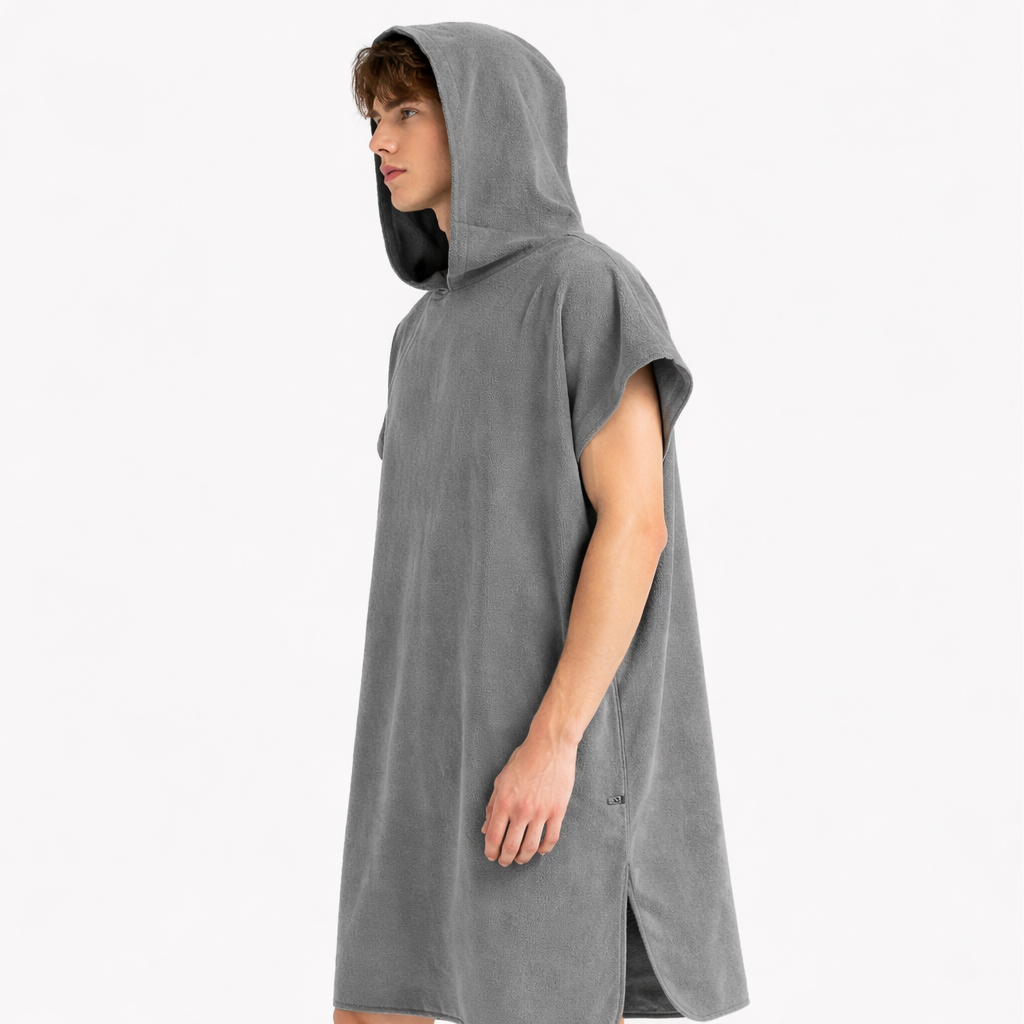 Poncho surf homme gris à capuche