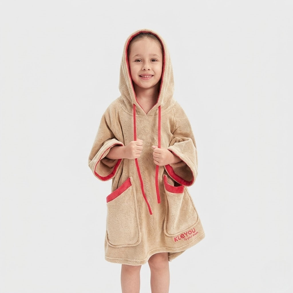 Poncho de bain enfant polaire avec poches