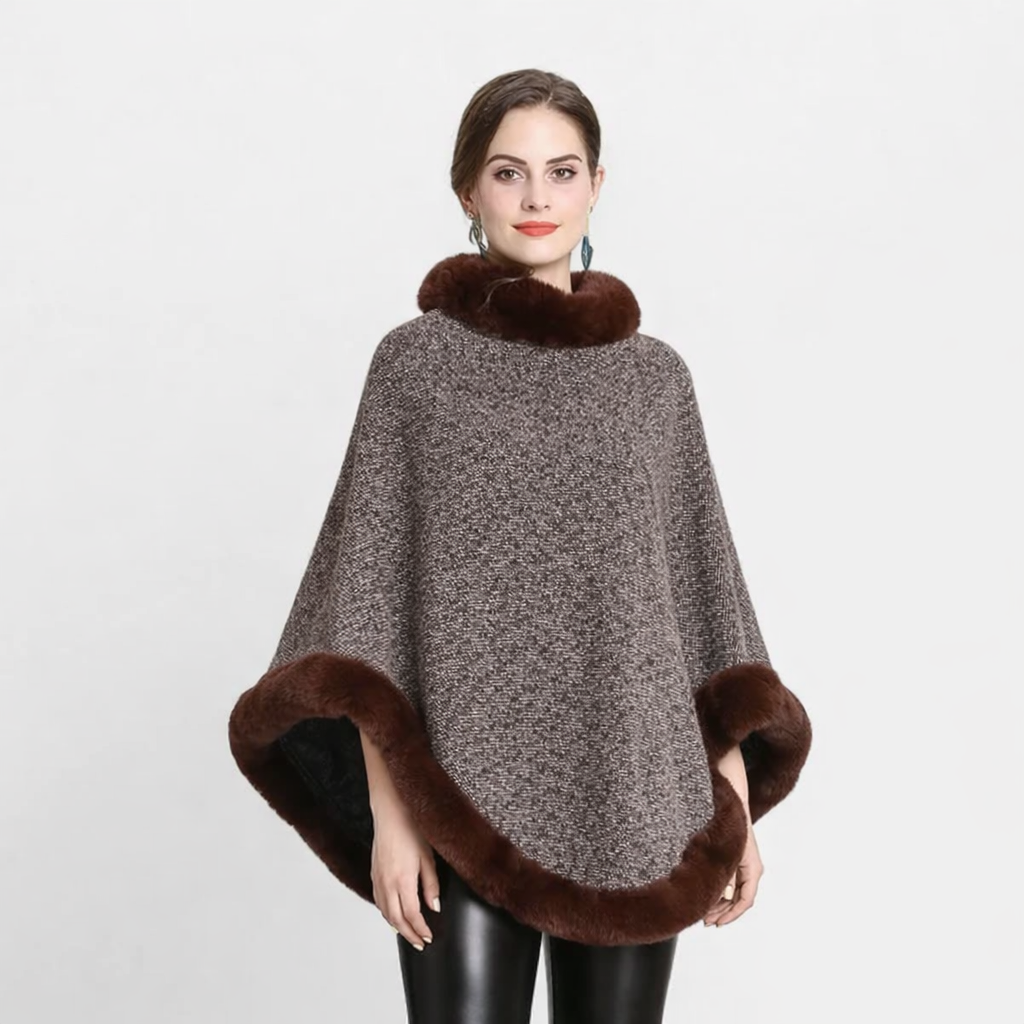 Poncho en laine femme avec fourrure
