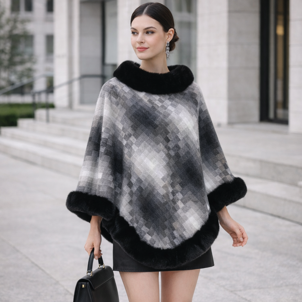 Poncho en laine femme fourrure