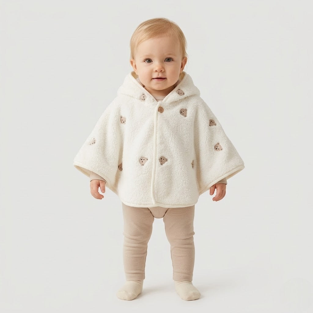 Poncho chaud bébé motif ourson