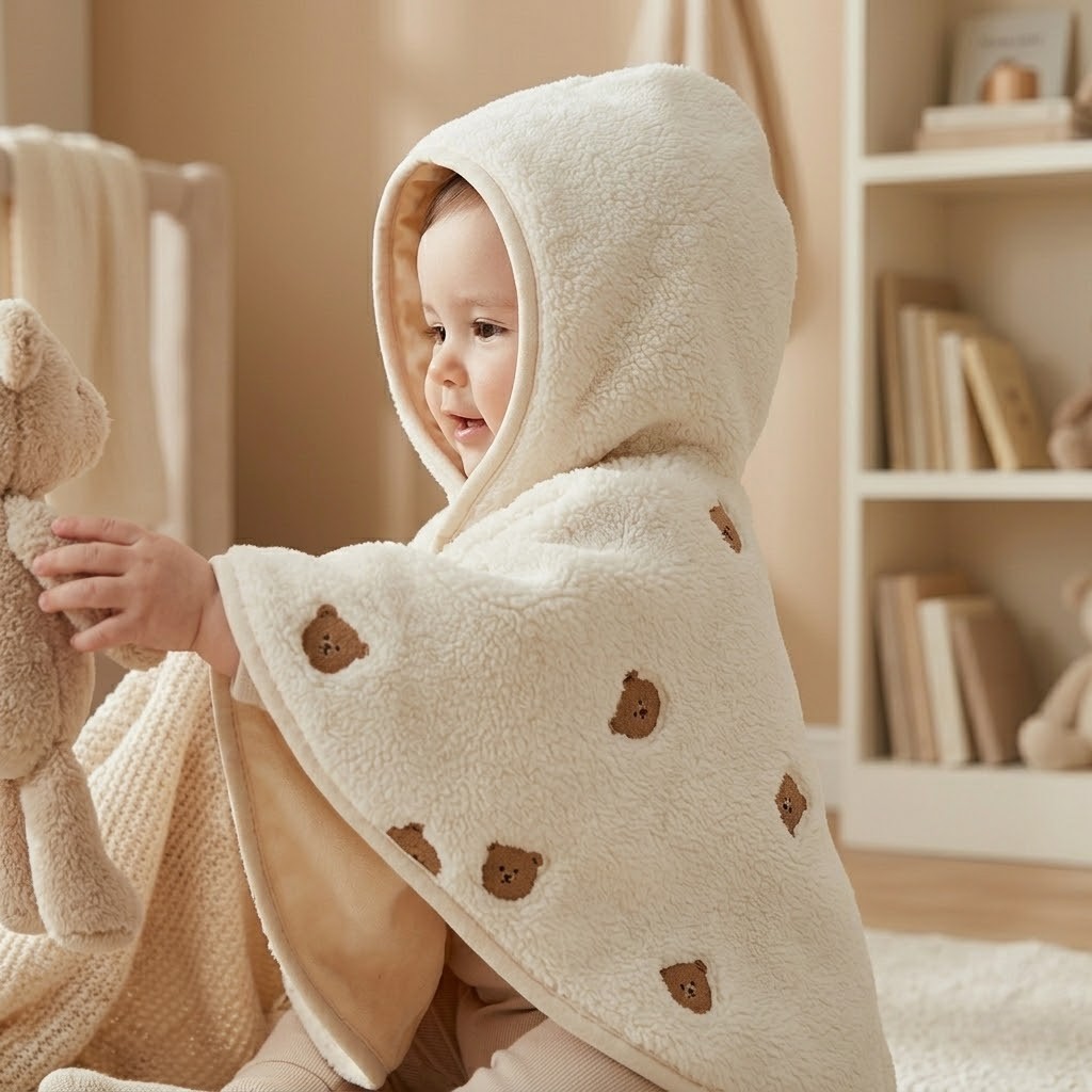 Poncho chaud bébé petit ourson