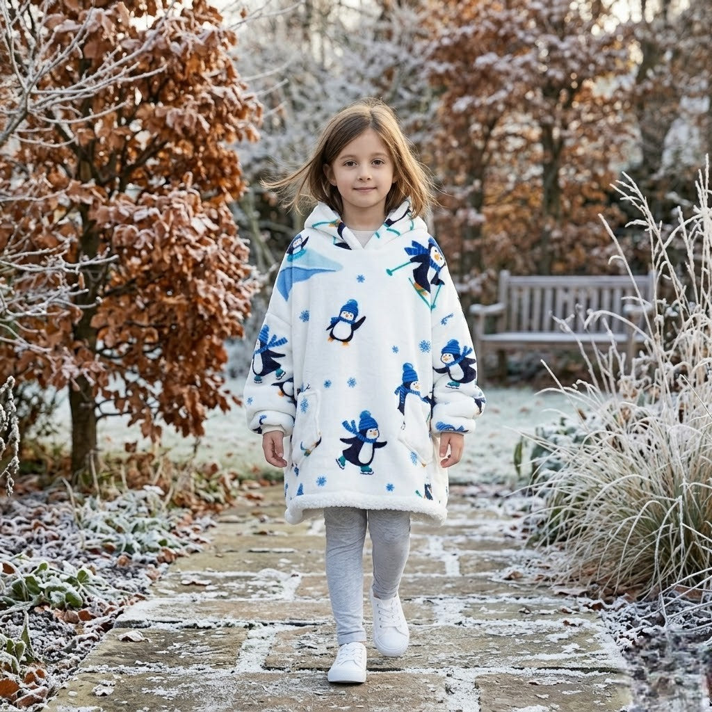 Poncho polaire enfant pingouin