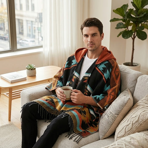 Poncho chaud homme hiver coloré