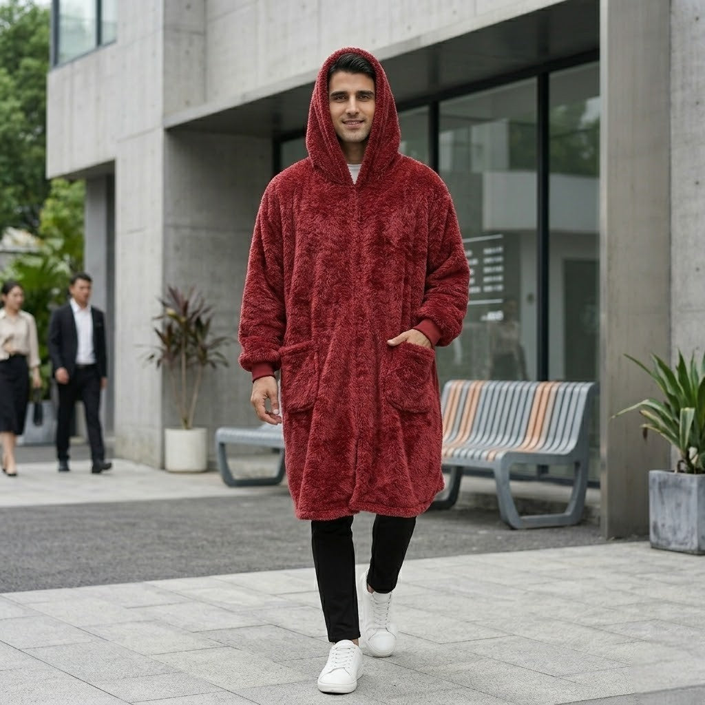 Poncho polaire homme rouge