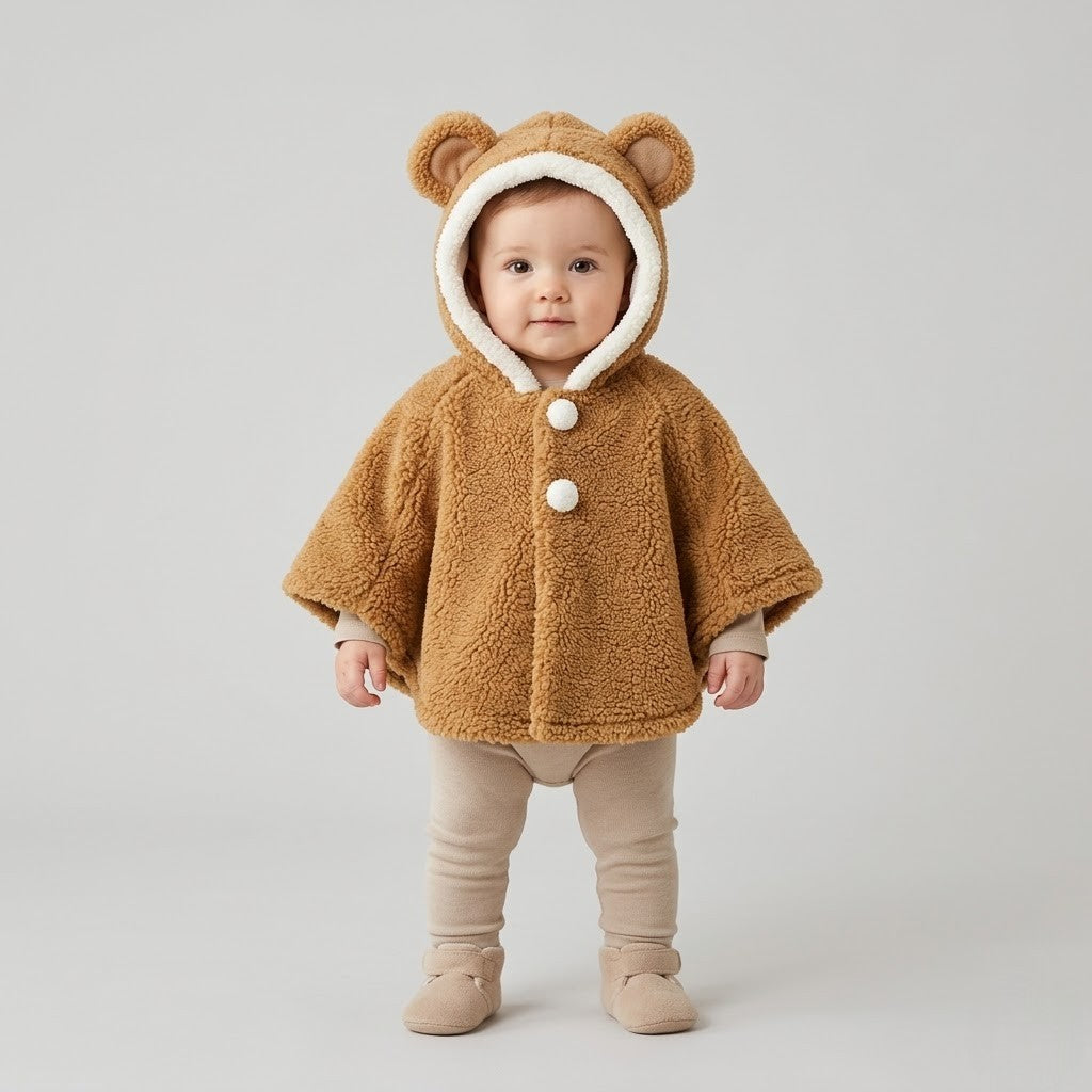 Poncho chaud bébé oreilles d’ourson
