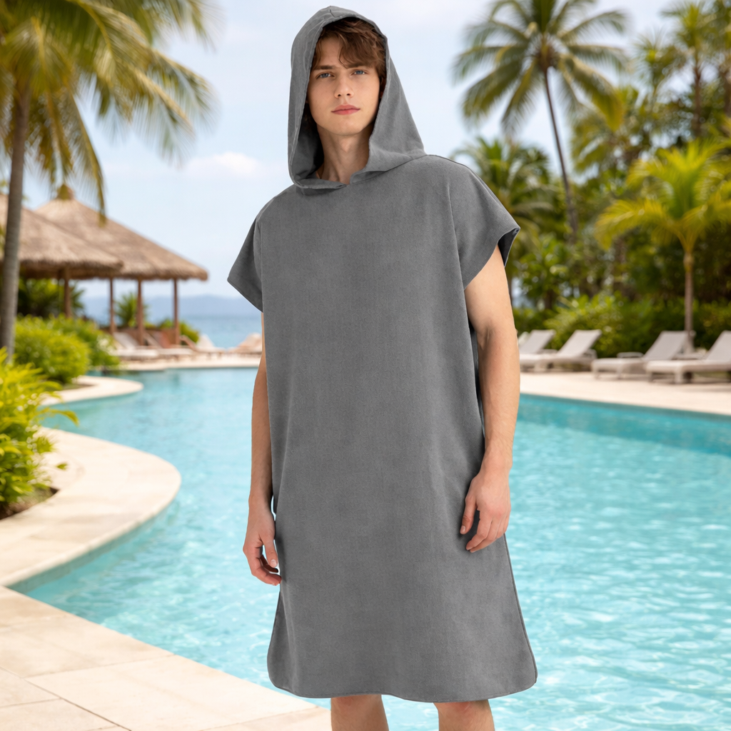 Poncho surf homme gris à capuche