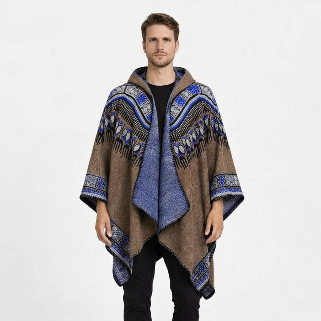 Poncho chaud homme à motifs géométriques