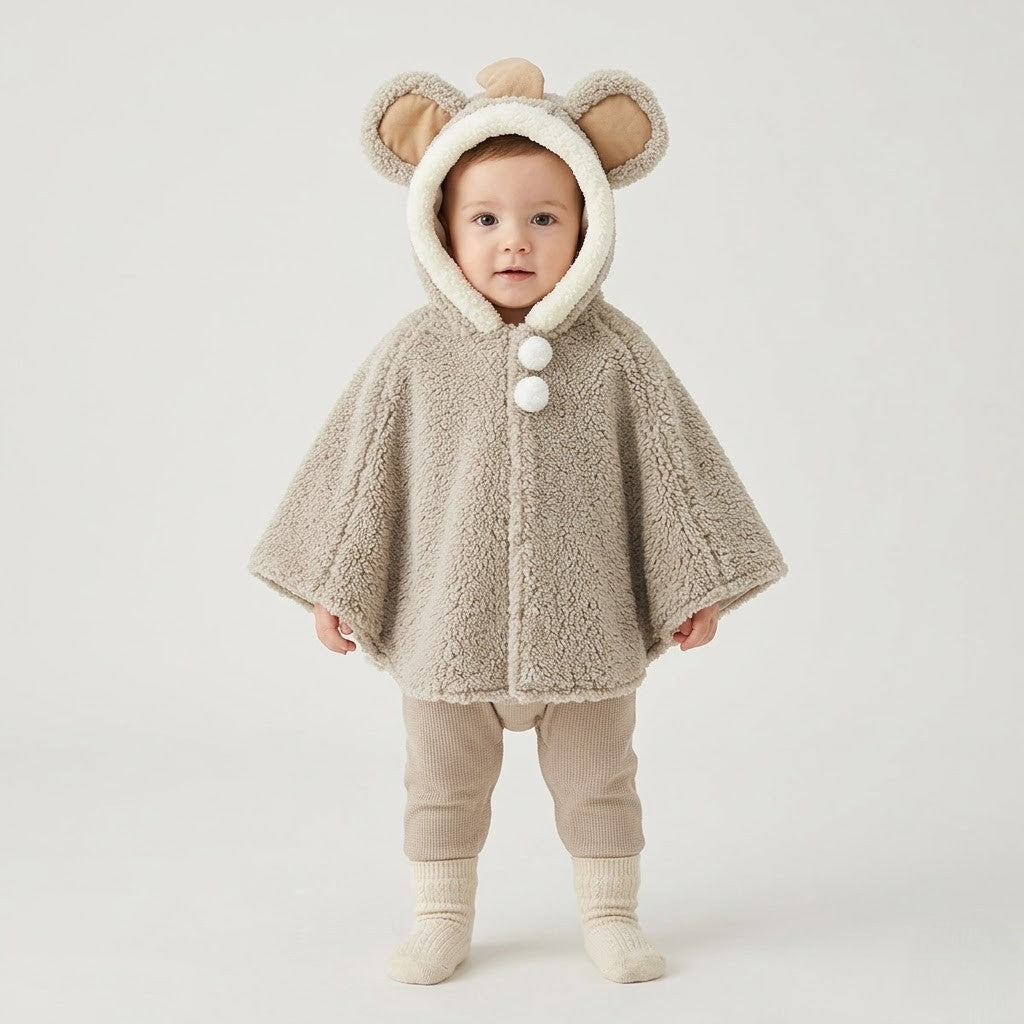 Poncho chaud bébé oreilles d’ourson