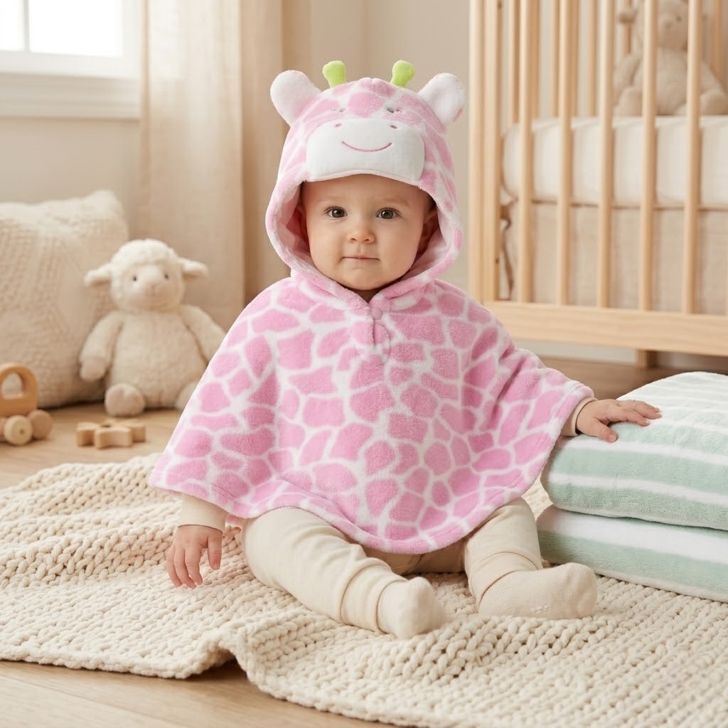 Poncho chaud bébé rose