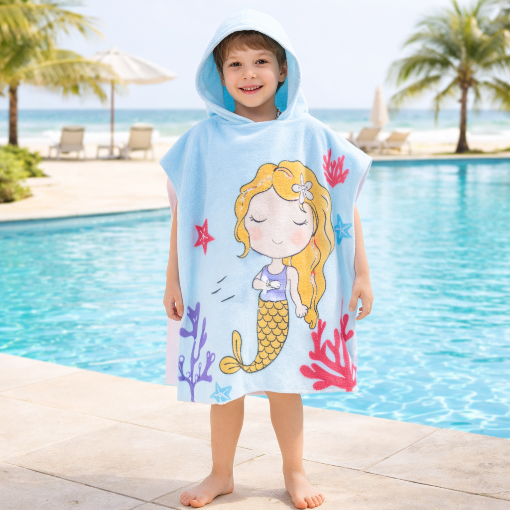 Poncho de bain enfant motif sirène