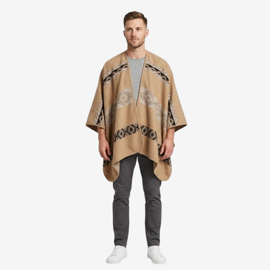 Poncho chaud homme beige